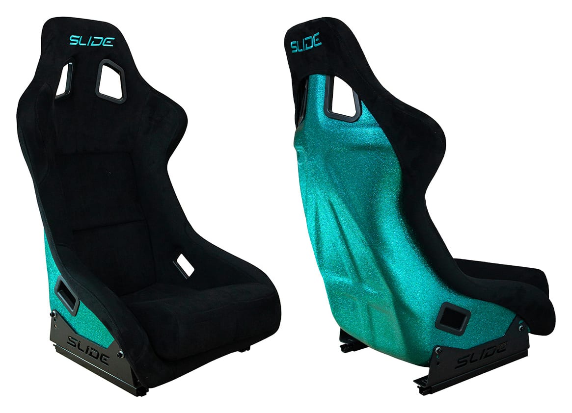 Fotel sportowy SLIDE KS2 Premium Black Welur Turquoise Glitter